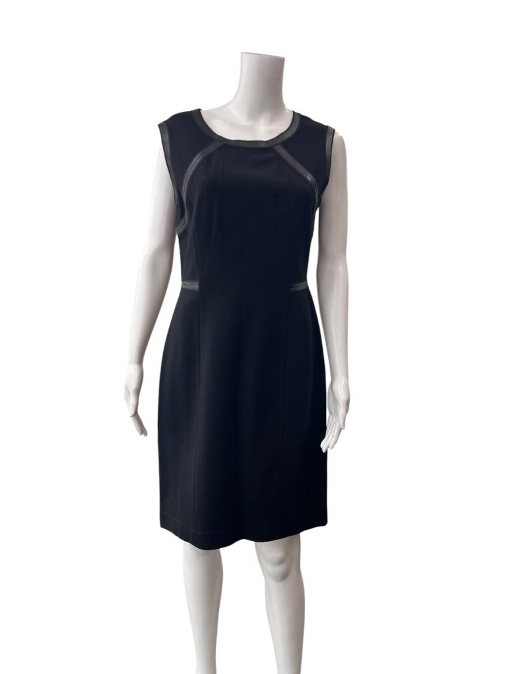 Lafayette 148 Black Midi Leather Trim Dress size 4